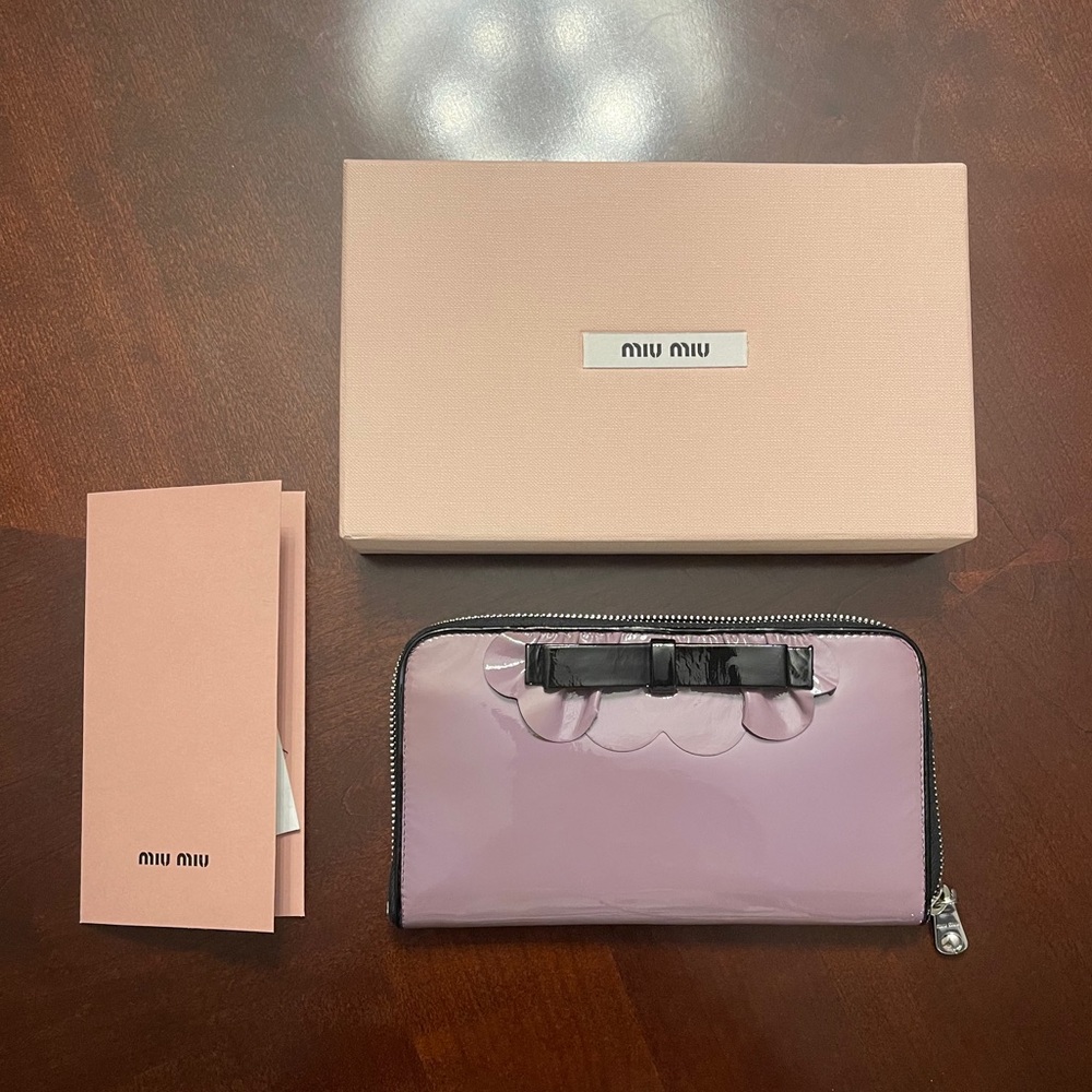 Miu Miu Lilac Patent Leather Zip Around Wallet